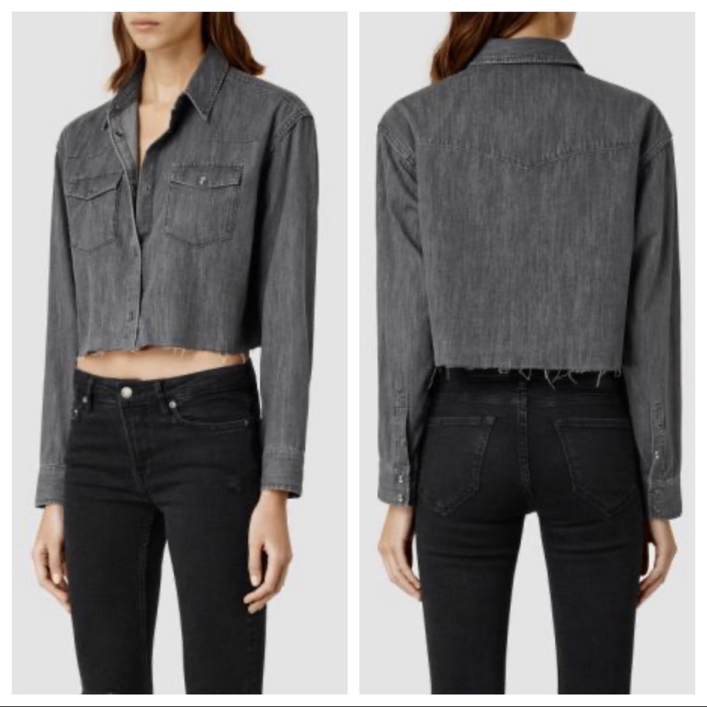 ALL SAINTS Cropped Denim Button Down Jacket